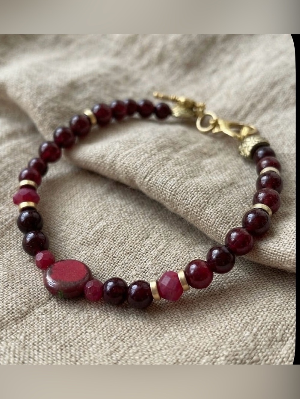 Bohemian Burgundy Bead Bracelet with Gold Accents